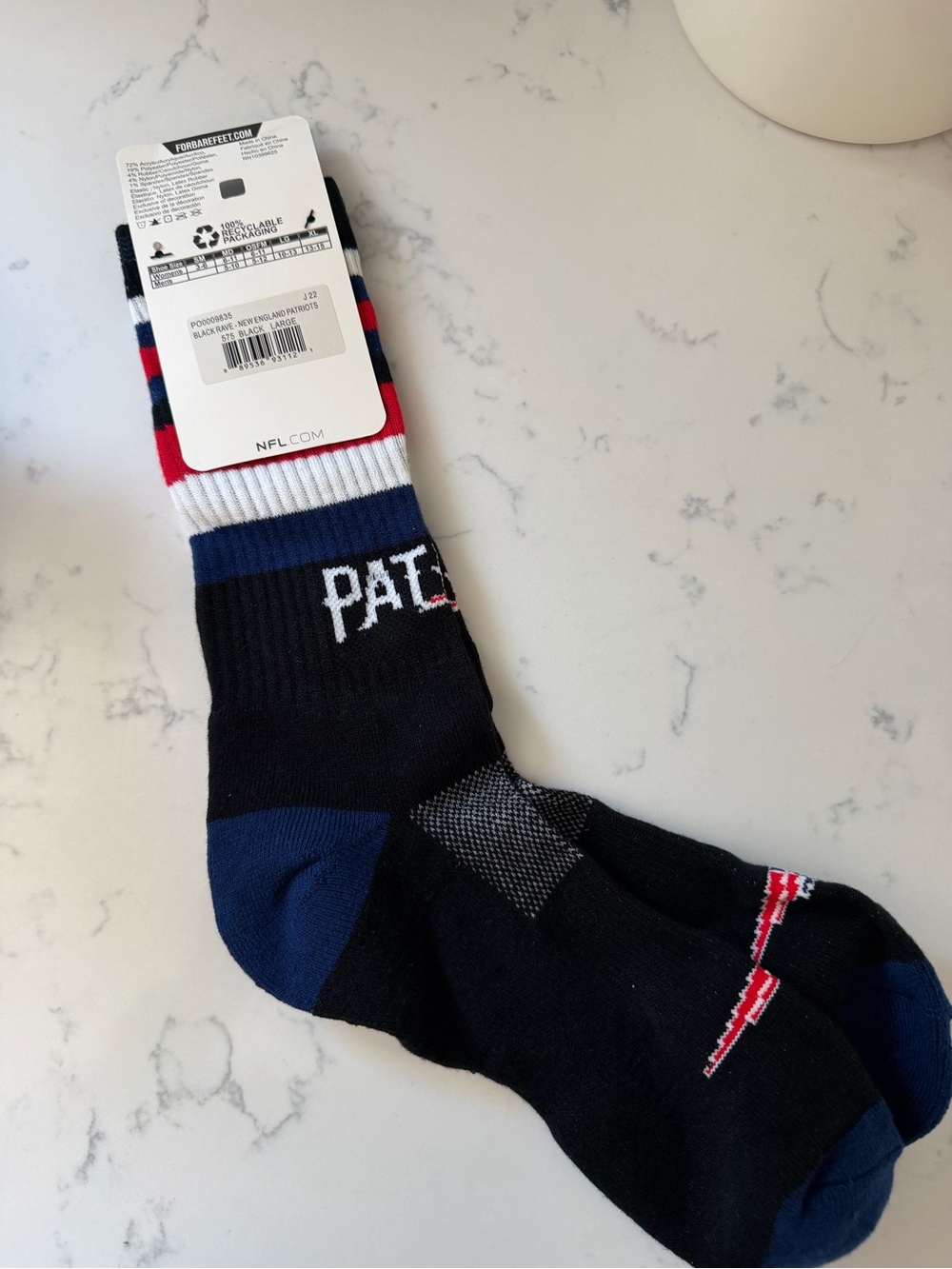 NFL Black, Navy, Red & White Patriots Crew Socks - Picture 2 of 3